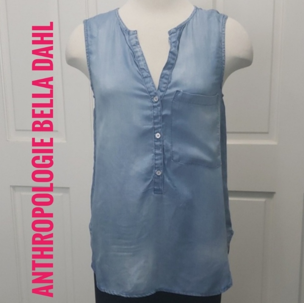 Anthropologie Bella Dahl Chambray sleeveless Shirt Size Small New